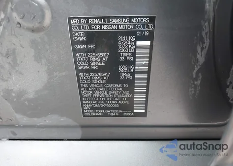 2019 Nissan Rogue Sv z USA, uszkodzony, nr VIN KNMAT2MV3KP530065